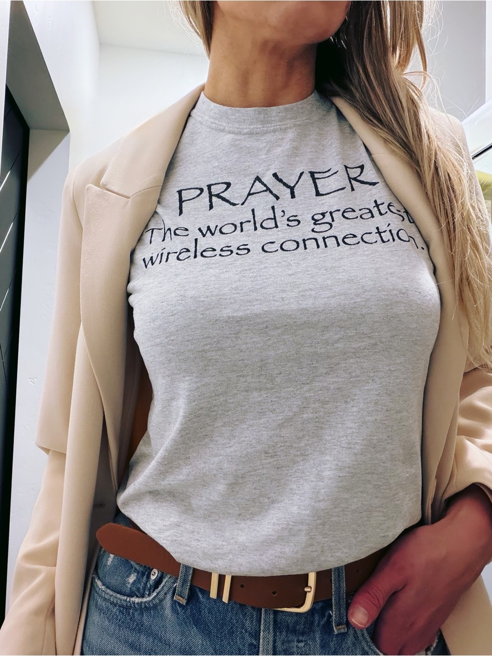 Prayer Graphic Tee - Light Gray Women’s Top